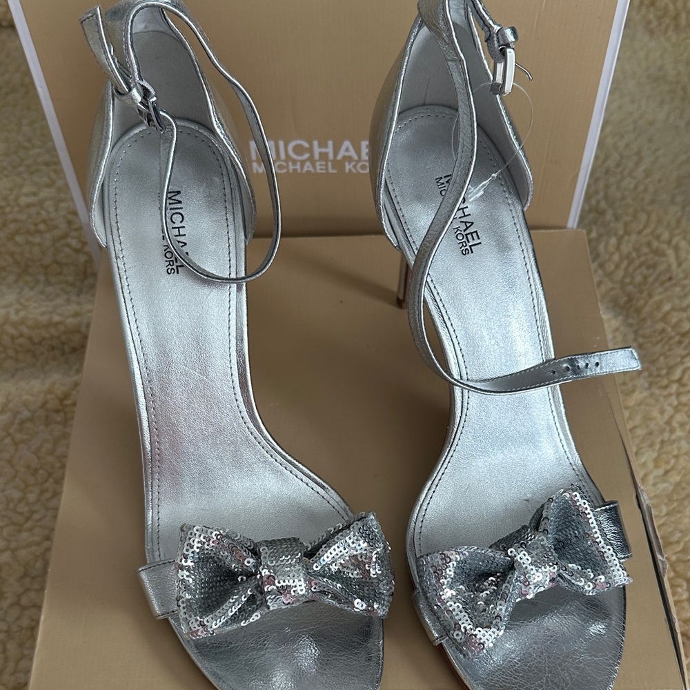 Michael Kors Metallic Silver Heels with Bow
